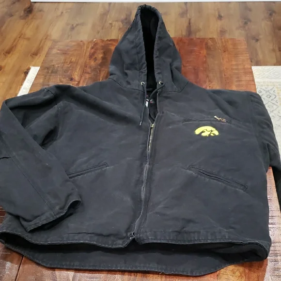 Iowa Hawkeyes Vintage Black Hooded Chore Jacket - Picture 1 of 11